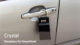  Presentation with car door - Audience pleasing presentation theme consisting of icon for theft protection security backdrop and a gray colored foreground