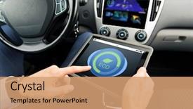  Presentation with mobile payment app business technology - Colorful theme enhanced with icon on screen in car backdrop and a coral colored foreground