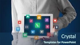  Presentation with hand holding colorful brain sketch - Amazing presentation having icon set - casual businessman holding tablet backdrop and a ocean colored foreground