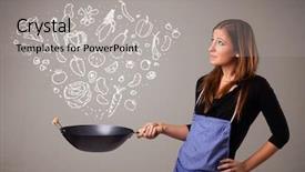  Presentation with cooking - Presentation theme enhanced with icon set - pretty lady cooking vegetables background and a light gray colored foreground