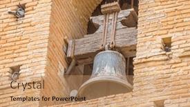  Presentation with spanish - PPT theme consisting of iconic-bell-detailed-clock-spanish background and a coral colored foreground