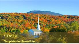  Presentation with fall foliage - PPT layouts with iconic church in stowe vermont background and a tawny brown colored foreground
