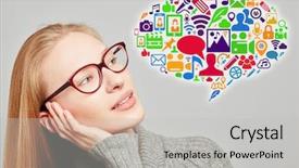  Presentation with social media - PPT theme consisting of icons in a speech bubble background and a light gray colored foreground