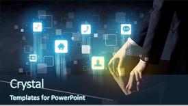  Presentation with modern tech - Beautiful PPT layouts featuring icons on its interface screen backdrop and a ocean colored foreground