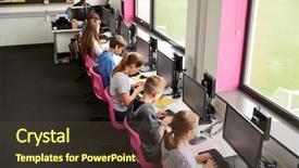  Presentation with high school students - Beautiful presentation theme featuring ict - line of high school students backdrop and a tawny brown colored foreground