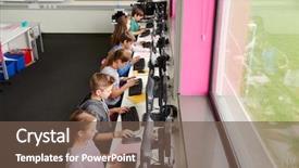  Presentation with high school students - Presentation theme having ict - line of high school students background and a tawny brown colored foreground