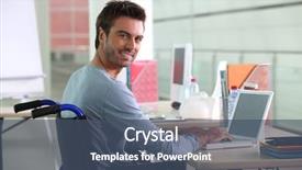  Presentation with wheelchair - Audience pleasing theme consisting of ict - man sitting at desk backdrop and a ocean colored foreground