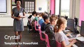  Presentation with high school students - Audience pleasing PPT theme consisting of ict - portrait of female teacher holding backdrop and a tawny brown colored foreground