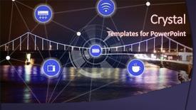  Presentation with smart city technology - PPT layouts with ict - smart city network and bridge background and a wine colored foreground