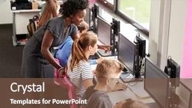  Presentation with high school students - Amazing presentation theme having ict - teacher helping female pupil line backdrop and a tawny brown colored foreground