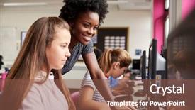  Presentation with high school students - Amazing presentation theme having ict - teacher helping female pupil line backdrop and a tawny brown colored foreground