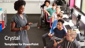  Presentation with diverse high school students - Presentation design with ict - teacher with digital tablet talking background and a tawny brown colored foreground
