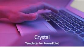  Presentation with keyboard - Colorful slide set enhanced with ict - typing on laptop computer keyboard backdrop and a violet colored foreground