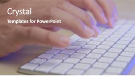  Presentation with computer keyboard and mouse - Slide deck consisting of ict - working on computer with typing background and a coral colored foreground