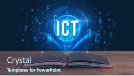  Presentation with digital book - Slide deck enhanced with ict inscription coming background and a ocean colored foreground