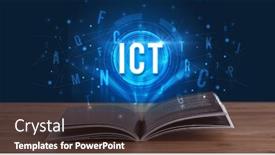  Presentation with digital book - Presentation theme consisting of ict inscription coming out from an open book digital technology concept background and a tawny brown colored foreground