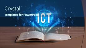  Presentation with digital book - Colorful PPT theme enhanced with ict-inscription-coming-out backdrop and a ocean colored foreground