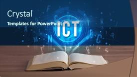  Presentation with digital book - Audience pleasing PPT layouts consisting of ict-inscription-coming-out backdrop and a ocean colored foreground