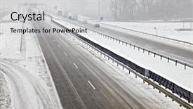  Presentation with traffic road - Audience pleasing slides consisting of icy road - highway traffic in heavy snowfall backdrop and a light gray colored foreground