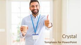  Presentation with coffee cup - Slide set featuring id - handsome hispanic man wearing id background and a lemonade colored foreground
