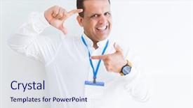  Presentation with business card - Beautiful theme featuring id - middle age business man wearing backdrop and a sky blue colored foreground