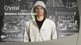  Presentation with idea - Audience pleasing theme consisting of idea-concept-male-looking backdrop and a dark gray colored foreground