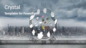  Presentation with flowchart - Colorful PPT theme enhanced with idea flowchart against balcony overlooking city backdrop and a gray colored foreground