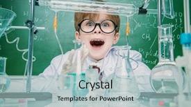  Presentation with scientist - Slide deck featuring idea lab - funny school boy scientist background and a light blue colored foreground