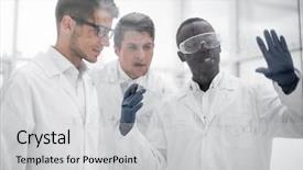  Presentation with glass - Presentation design consisting of idea lab - group of scientists consider background and a  colored foreground