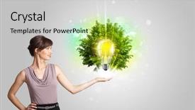  Presentation with light green - Presentation design featuring idea light bulb with green background and a light gray colored foreground