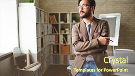  Presentation with businessman standing on maze - PPT theme consisting of idea man - asian businessman having short break background and a tawny brown colored foreground