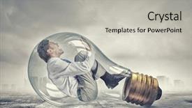  Presentation with light bulb idea invention presenter - Slide deck having idea man - screaming businessman trapped inside background and a light gray colored foreground