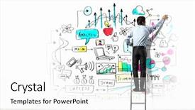  Presentation with money back - Slides enhanced with idea money - back view of businessman drawing background and a white colored foreground