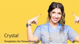  Presentation with medical smiling doctor - Presentation design featuring idea or thought good memory background and a  colored foreground