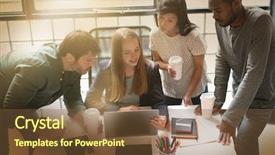  Presentation with group - Cool new slides with co workers being shown latest backdrop and a tawny brown colored foreground