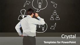  Presentation with dark room for interrogation - Presentation theme enhanced with idea wall - thinking businessman tilting glasses background and a dark gray colored foreground