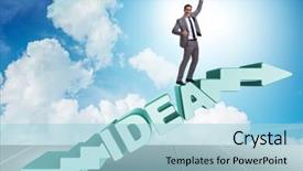  Presentation with climbing stairs - Presentation theme having idea with businessman climbing steps background and a  colored foreground