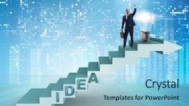  Presentation with climbing stairs - Audience pleasing slide deck consisting of idea with businessman climbing steps backdrop and a  colored foreground