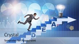  Presentation with climbing stairs - Audience pleasing presentation design consisting of idea with businessman climbing steps backdrop and a  colored foreground