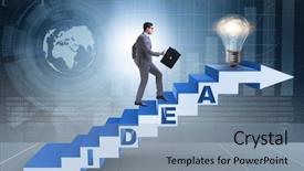  Presentation with climbing stairs - Audience pleasing PPT theme consisting of idea with businessman climbing steps backdrop and a  colored foreground