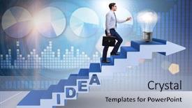  Presentation with climbing stairs - Presentation design featuring idea with businessman climbing steps background and a light blue colored foreground
