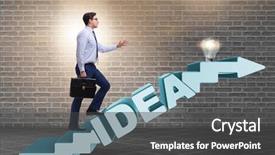  Presentation with climbing stairs - Cool new PPT theme with idea with businessman climbing steps backdrop and a dark gray colored foreground