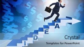  Presentation with climbing stairs - Beautiful PPT layouts featuring idea with businessman climbing steps backdrop and a light blue colored foreground