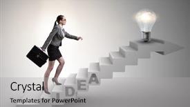  Presentation with climbing stairs - Slide set having idea with businesswoman climbing steps background and a  colored foreground