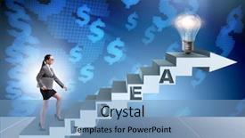  Presentation with climbing stairs - Presentation theme consisting of idea with businesswoman climbing steps background and a  colored foreground