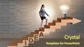  Presentation with climbing stairs - Presentation design having idea with businesswoman climbing steps background and a  colored foreground