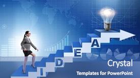  Presentation with climbing stairs - Slide deck with idea with businesswoman climbing steps background and a  colored foreground