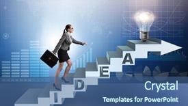  Presentation with climbing stairs - Cool new presentation theme with idea with businesswoman climbing steps backdrop and a  colored foreground
