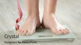  Presentation with weight loss - PPT theme having ideal - woman standing on scales background and a light gray colored foreground