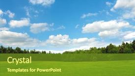  Presentation with red gold green field - Beautiful presentation theme featuring ideal green field and sky backdrop and a tawny brown colored foreground